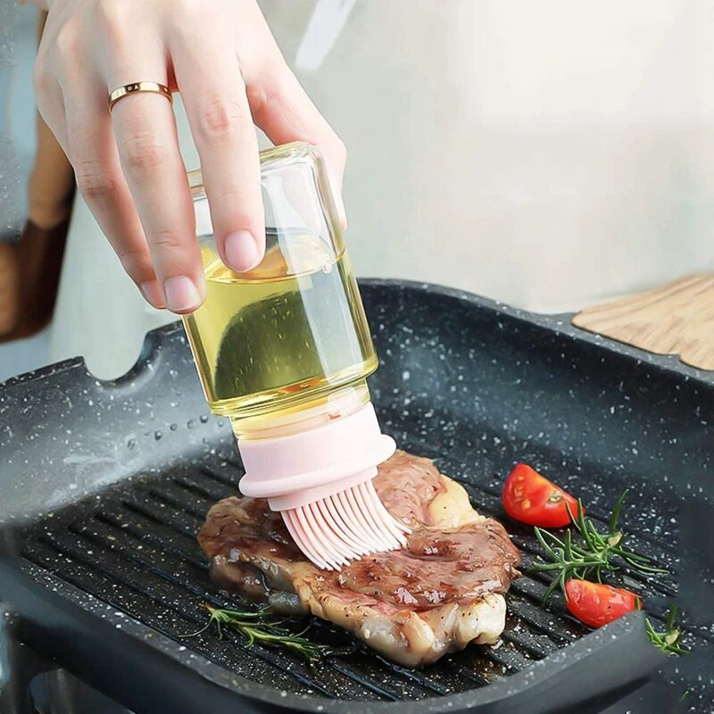 Aliejaus buteliuko šepetys, butelių šepetys kepsniams, silikono aliejaus šepetys, alyvuogių aliejaus acto salotų padažo dozatoriaus butelis