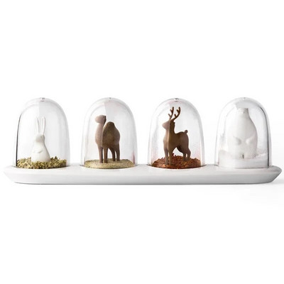 4 kom/set Creative Four Seasons Životinje Biljke Prozirna plastična posuda za začine Posude za sol i papar Kuhinjski ukras Kutija za začine