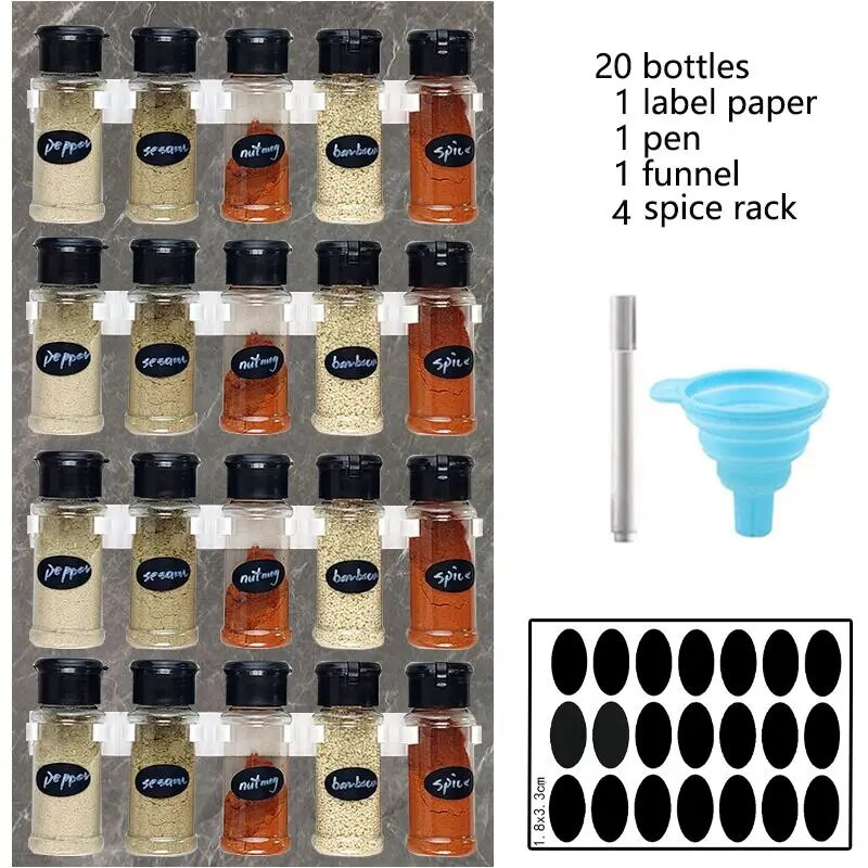 5/10/15/20PC Stiklainiai prieskoniams Druskos ir pipirų plaktuvas Prieskonių stiklainis prieskonių organizatorius Plastikinis kepsninių prieskonių virtuvės prietaisas