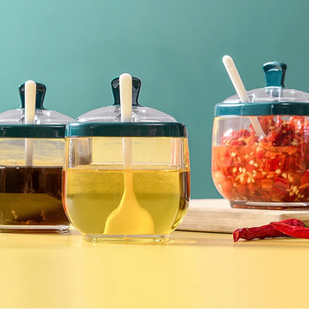 Μπουκάλι μπαχαρικών Πλαστικό βάζο καρυκευμάτων με κουτάλι αλατιού Δοχείο ζάχαρης Δοχείο μπολ σάλτσας Spice Rack Gadgets κουζίνας