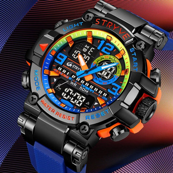 Нов часовник STRYVE за мъжки цифрово-аналогов календар с двойно движение Светещ 50M водоустойчив часовник Моден спортен мъжки часовник 8025
