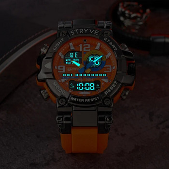 Нов часовник STRYVE за мъжки цифрово-аналогов календар с двойно движение Светещ 50M водоустойчив часовник Моден спортен мъжки часовник 8025