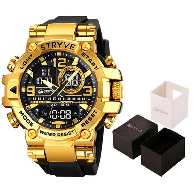 New STRYVE Watch for Men`s Digital-Analog Dual Movement Calendar Luminous 50M Waterproof Watches Fashion Sports Men`s Watch 8025