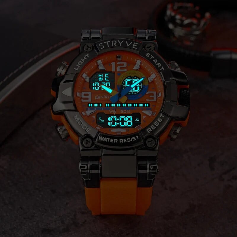 Noul ceas STRYVE pentru bărbați, digital-analogic, cu mișcare dublă, calendar, luminos, 50 m, impermeabil, ceas pentru bărbați, sport la modă, 8025