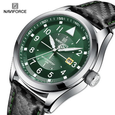 Най-добра марка мъжки кварцови часовници NAVIFORCE Бизнес светещ водоустойчив часовник с кожена каишка Ръчни часовници за мъже Relogio Masculino