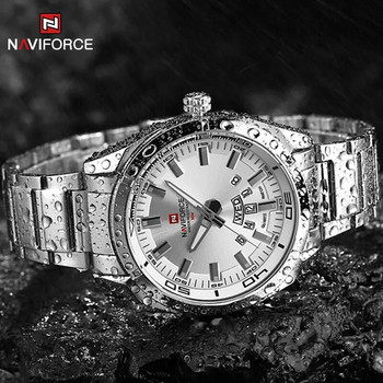 Марка NAVIFORCE Сребърен мъжки часовник Моден луксозен кварцов военен спортен водоустойчив мъжки часовник с дата и седмица Relogio Masculino