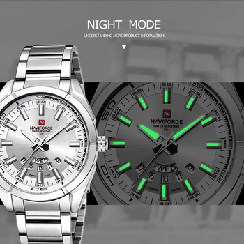 Ασημένιο ανδρικό ρολόι επωνυμίας NAVIFORCE Fashion Luxury Quartz Military Sport Αδιάβροχο ανδρικό Ρολόι Εμφάνιση Εβδομάδας Ραντεβού Relogio Masculino