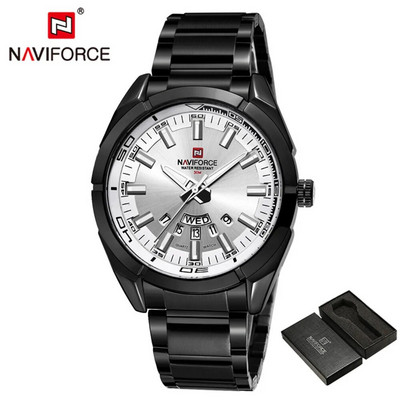 NAVIFORCE prekės ženklo sidabrinis vyriškas laikrodis madingas prabangus kvarcinis karinis sportinis neperšlampamas vyriškas pasimatymo savaitės laikrodis Relogio Masculino