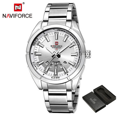 NAVIFORCE prekės ženklo sidabrinis vyriškas laikrodis madingas prabangus kvarcinis karinis sportinis neperšlampamas vyriškas pasimatymo savaitės laikrodis Relogio Masculino