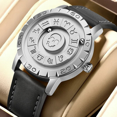 FOXBOX Skull Men`s Watch Trend Concept New Personality Creative Scrolling Pointer Magnetic Force Quartz Watch for Men Waterproof