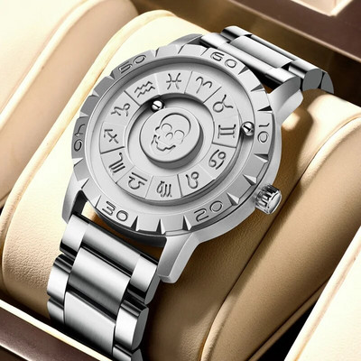 „FOXBOX Skull“ vyriškų laikrodžių tendencijų koncepcija, nauja asmenybė, kūrybiškas slenkantis magnetinis kvarcinis laikrodis vyrams, atsparus vandeniui