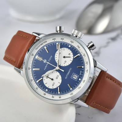 HAMILTON Quartz Watch For Men Top Luxury Leather Strap Chronograph Sport Wristwatch Men Business Luminous Fashion Male Clock