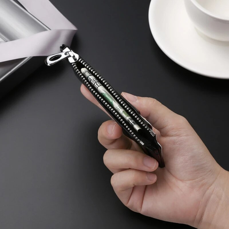 Plona piniginė Piniginė PU Oda Moterims Vyrų Kortelių laikiklis Unisex Užtrauktukas Vizitinės kortelės Dėklas Kreditinė Mini banko kortelės Laikiklis Dovanų Piniginė