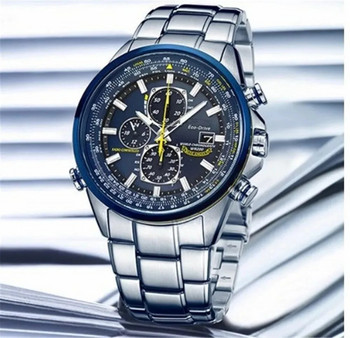 Мъжки часовници Водоустойчив многофункционален моден кръгъл луксозен моден кварцов часовник с календар Неръждаем автоматичен часовник за мъже