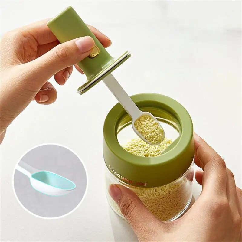 Borcan telescopic pentru condimente Capac cu lingură Cutie integrată pentru condimente Borcan sigilat cu sare Borcan pentru condimente pentru casă Sticlă pentru condimente pentru bucătărie