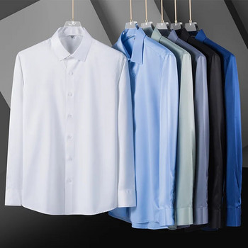Нови висококачествени едноцветни еластични мъжки ризи против бръчки, ризи с дълги ръкави, тънка социална бизнес ежедневна риза S- 5XL