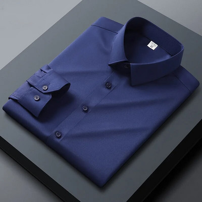 Nauji aukštos kokybės vienspalviai tamprūs vyriški marškiniai nuo raukšlių ilgomis rankovėmis Suknelės marškinėliai Liekni socialinio verslo laisvalaikio marškinėliai S-5XL