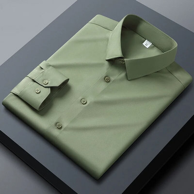 Nauji aukštos kokybės vienspalviai tamprūs vyriški marškiniai nuo raukšlių ilgomis rankovėmis Suknelės marškinėliai Liekni socialinio verslo laisvalaikio marškinėliai S-5XL