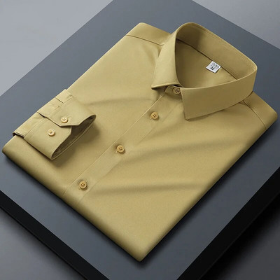 Nauji aukštos kokybės vienspalviai tamprūs vyriški marškiniai nuo raukšlių ilgomis rankovėmis Suknelės marškinėliai Liekni socialinio verslo laisvalaikio marškinėliai S-5XL