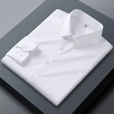 Nauji aukštos kokybės vienspalviai tamprūs vyriški marškiniai nuo raukšlių ilgomis rankovėmis Suknelės marškinėliai Liekni socialinio verslo laisvalaikio marškinėliai S-5XL