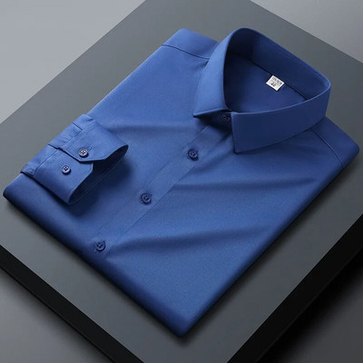 Nauji aukštos kokybės vienspalviai tamprūs vyriški marškiniai nuo raukšlių ilgomis rankovėmis Suknelės marškinėliai Liekni socialinio verslo laisvalaikio marškinėliai S-5XL