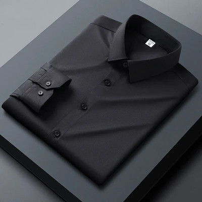 Nauji aukštos kokybės vienspalviai tamprūs vyriški marškiniai nuo raukšlių ilgomis rankovėmis Suknelės marškinėliai Liekni socialinio verslo laisvalaikio marškinėliai S-5XL