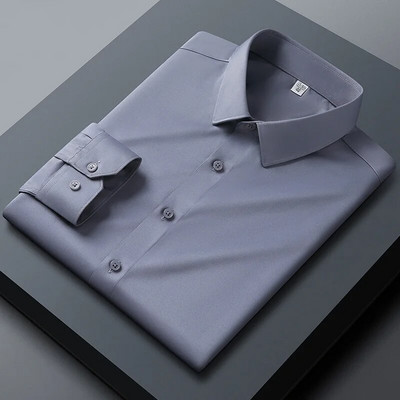 Nauji aukštos kokybės vienspalviai tamprūs vyriški marškiniai nuo raukšlių ilgomis rankovėmis Suknelės marškinėliai Liekni socialinio verslo laisvalaikio marškinėliai S-5XL