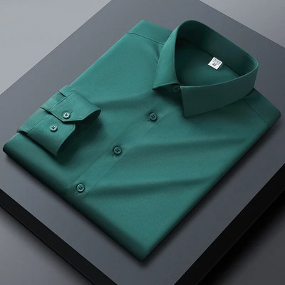 Nauji aukštos kokybės vienspalviai tamprūs vyriški marškiniai nuo raukšlių ilgomis rankovėmis Suknelės marškinėliai Liekni socialinio verslo laisvalaikio marškinėliai S-5XL