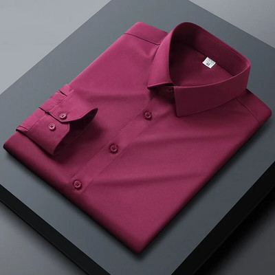 Nauji aukštos kokybės vienspalviai tamprūs vyriški marškiniai nuo raukšlių ilgomis rankovėmis Suknelės marškinėliai Liekni socialinio verslo laisvalaikio marškinėliai S-5XL