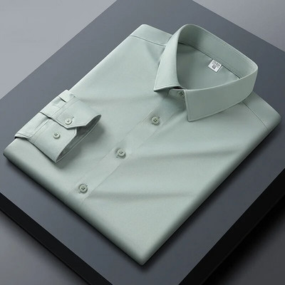 Nauji aukštos kokybės vienspalviai tamprūs vyriški marškiniai nuo raukšlių ilgomis rankovėmis Suknelės marškinėliai Liekni socialinio verslo laisvalaikio marškinėliai S-5XL