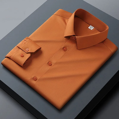 Nauji aukštos kokybės vienspalviai tamprūs vyriški marškiniai nuo raukšlių ilgomis rankovėmis Suknelės marškinėliai Liekni socialinio verslo laisvalaikio marškinėliai S-5XL