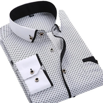 Бяла мъжка риза с голям размер 4XL, 2023 г., нови бизнес ризи с дълъг ръкав, прилепнала яка с копчета и яка с добро качество