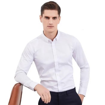 Чисто бели пролетни и летни мъжки ризи с дълъг ръкав, декорирани с тънко боди, модерни, бизнес, ежедневни и не се гладят