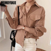 2022. Bijela elegantna košulja na kopčanje Ženska jesen Nova labava bluza dugih rukava Jakna za sunčanje Ženske vintage majice Blusas Mujer