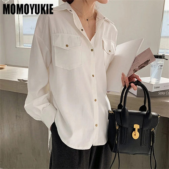 2022 г. Бяла елегантна риза с копчета Дамска есен Нова свободна блуза с дълъг ръкав Слънцезащитно яке Дамски ретро топове Blusas Mujer