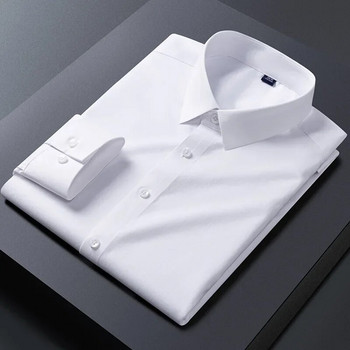 Нови разтегливи мъжки ризи против бръчки 2023 г. Ризи с дълги ръкави за тесни кройки Camisa Social Business Blouse Бяла риза