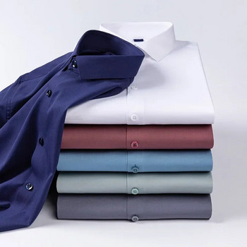 2023 Νέο Stretch αντιρυτιδικό ανδρικό πουκάμισο Μακρυμάνικο πουκάμισο φορεμάτων για λεπτή εφαρμογή Camisa Social Business Μπλούζα Λευκό πουκάμισο
