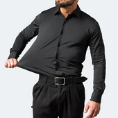 Plus 6XL muška društvena košulja Nove jesensko-proljetne poslovne svečane košulje koje se ne peglaju, ležerna, jednobojna, okomita, crna, uska, elastična odjeća