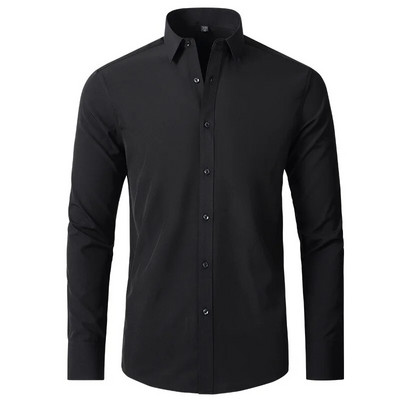 Plus 6XL muška društvena košulja Nove jesensko-proljetne poslovne svečane košulje koje se ne peglaju, ležerna, jednobojna, okomita, crna, uska, elastična odjeća