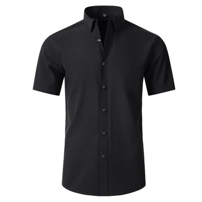 Plus 6XL muška društvena košulja Nove jesensko-proljetne poslovne svečane košulje koje se ne peglaju, ležerna, jednobojna, okomita, crna, uska, elastična odjeća