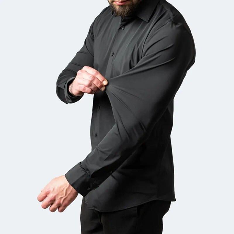 Plus 6XL muška društvena košulja Nove jesensko-proljetne poslovne svečane košulje koje se ne peglaju, ležerna, jednobojna, okomita, crna, uska, elastična odjeća