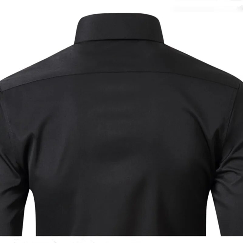 Plus 6XL muška društvena košulja Nove jesensko-proljetne poslovne svečane košulje koje se ne peglaju, ležerna, jednobojna, okomita, crna, uska, elastična odjeća