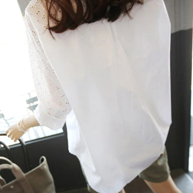 Uredske bijele ženske majice i bluze Tunike Ženska bluza velikih veličina Radna košulja izdubljenih rukava 9/10 Blusas Femininas