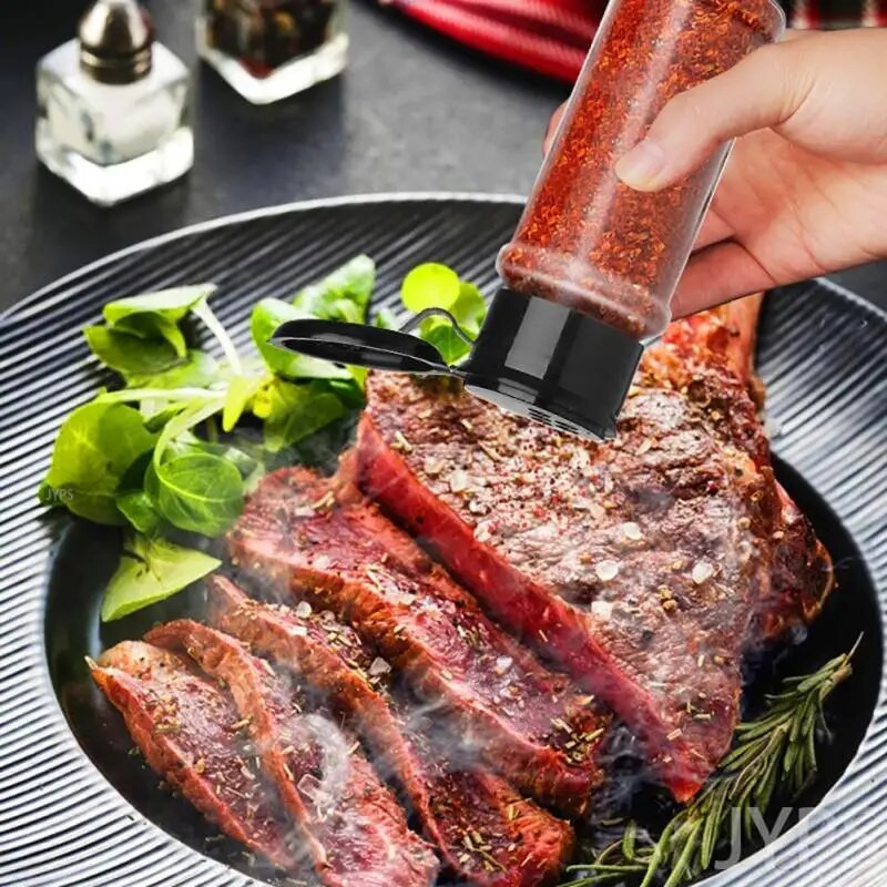 Prieskonių stiklainiai Plastikinis butelis Virtuvinis druskos ir pipirų plaktuvas Prieskonių indelis kepsniams prieskonių laikymo dėžutės dangteliu maisto lentyna