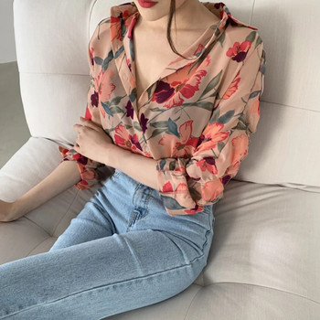 Γυναικείο πουκάμισο γιακά με μακρυμάνικο φύλλο λουλουδάτο πουκάμισο σιφόν μπλούζα γραφείου Γυναικεία ρούχα блузка женская ropa mujer 2020