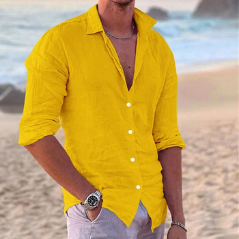 Мъжко облекло за външна търговия - едноцветна ежедневна мъжка риза с дълги ръкави с ревери четири сезона, прилепнала удобна горна част