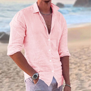 Мъжко облекло за външна търговия - едноцветна ежедневна мъжка риза с дълги ръкави с ревери четири сезона, прилепнала удобна горна част