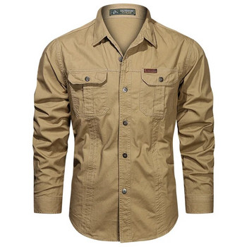 2024 Модна памучна военна риза с дълъг ръкав Ежедневни ризи с много джобове Маркови дрехи Висококачествени Camisa Masculina