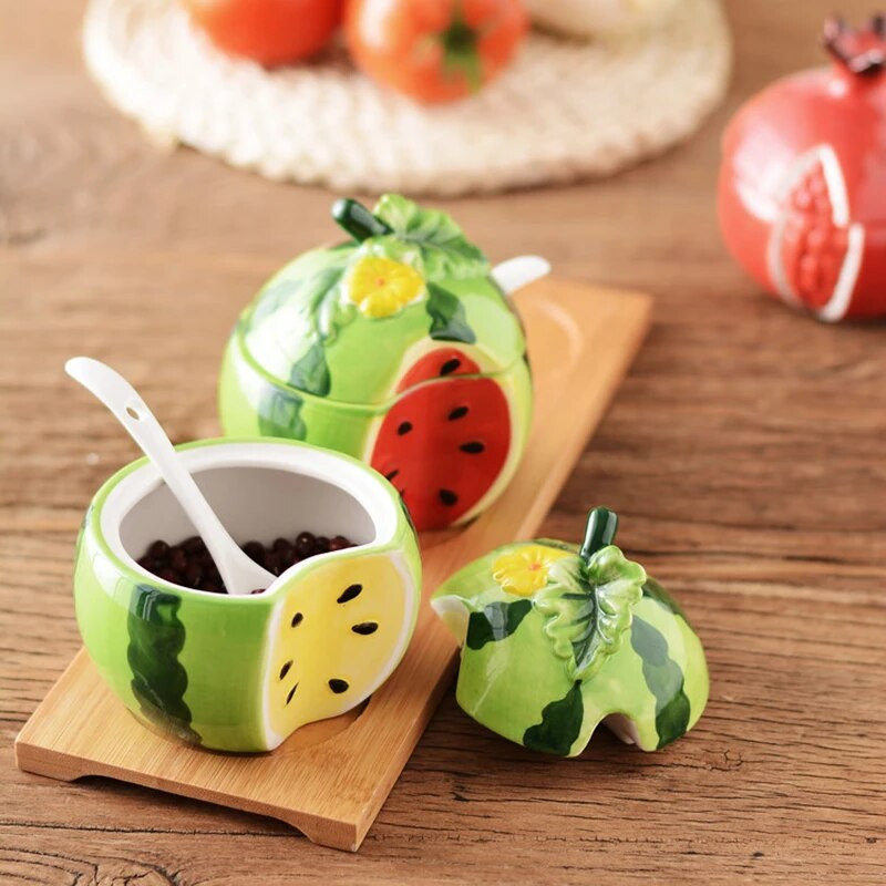 Keraminiai prieskonių stiklainiai Mieli citrininiai virtuvės reikmenų dėžutė Druskos plaktuvas Cukraus dubuo Namų apyvokos butelių laikymo stiklainiai prieskonių talpyklai