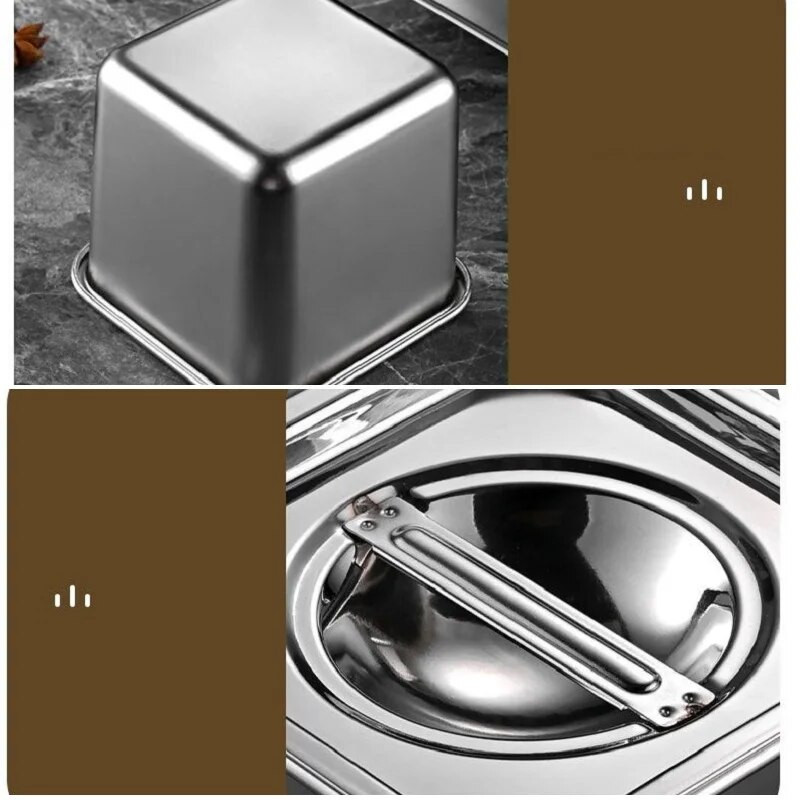 Kvadratinė nerūdijančio plieno prieskonių dėžutė pagardų laikymo indelis prieskoniams pipirai virtuvės taukai talpyklos padažas organizatorius maisto gaminimo reikmenys